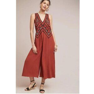 Anthropologie Maeve Desert Orange Wide Leg Embroidered Sleeveless Jumpsuit 0 Top
